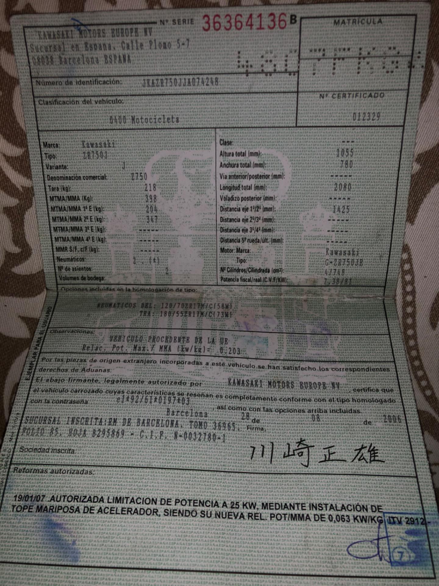 Foto 6 de Kawasaki Z750 Apto A2 