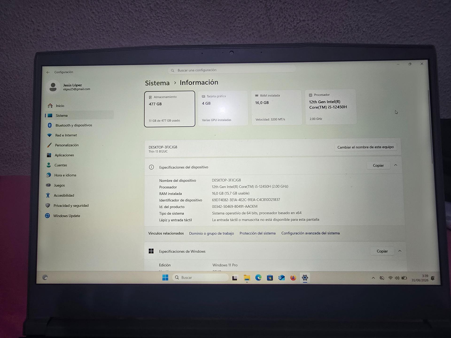 Foto 2 de Portatil MSI Thin B12UC-1680XES